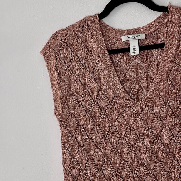 White House Black Market Dolman Sweater Rose Gold Sparkle Open Knit Size Small - Picture 12 of 13